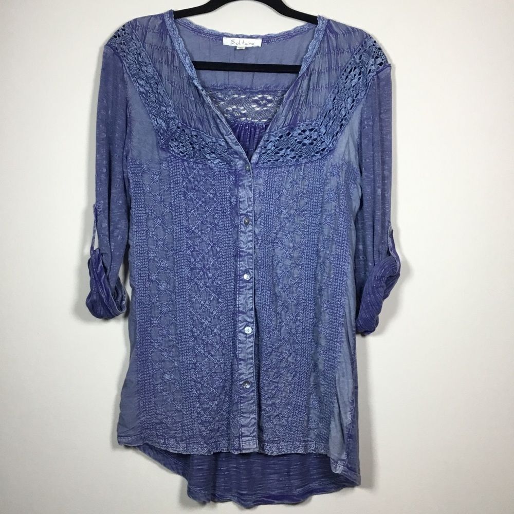 Western soft button up dark & light blue shirt embroidery front and back size S